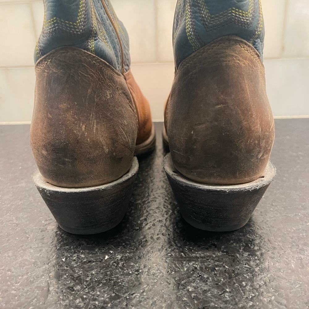 Double H Tan, Brown and teal Leather Cowboy Boots - Picture 7 of 9